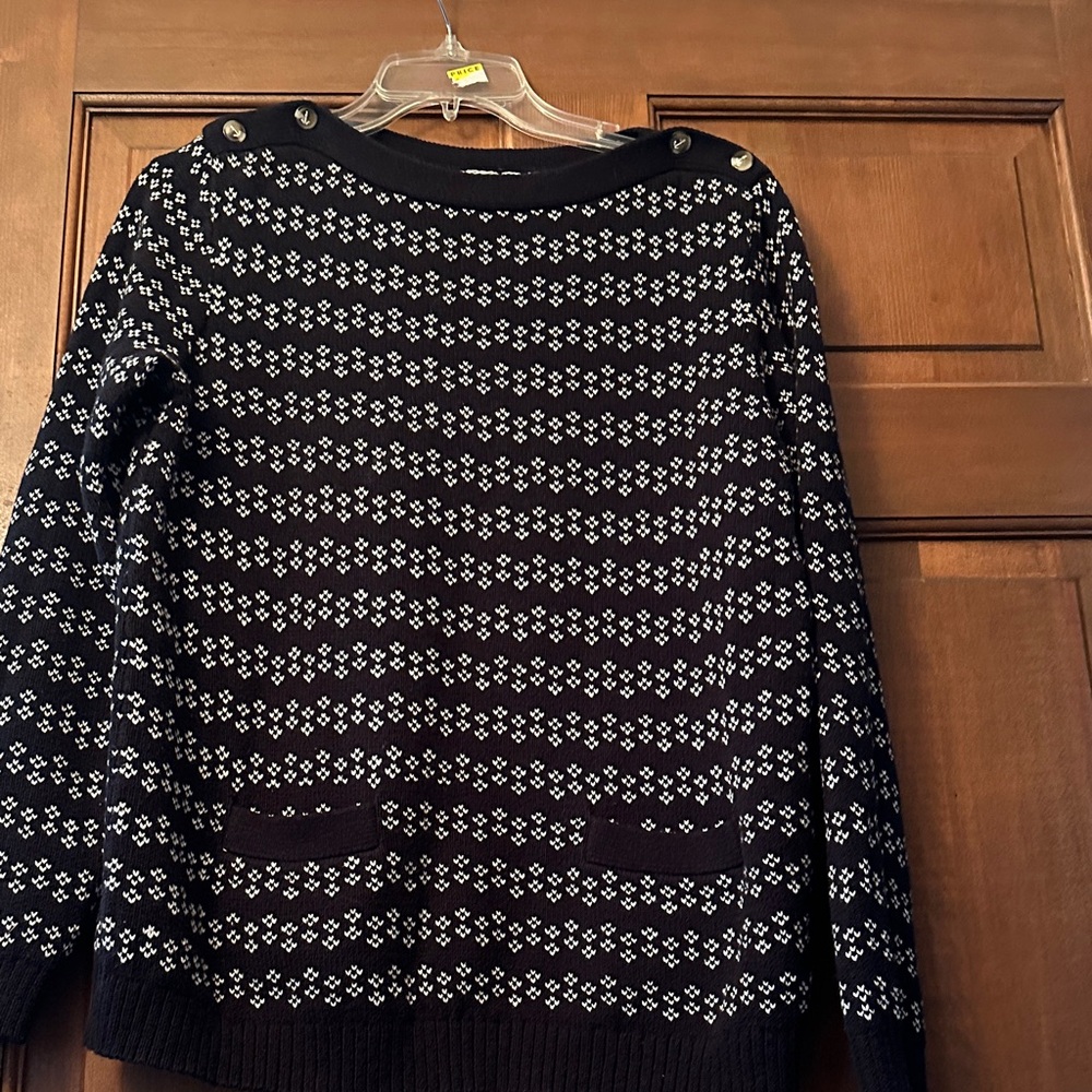 Lands' End Black and White Patterned Women's Sweater